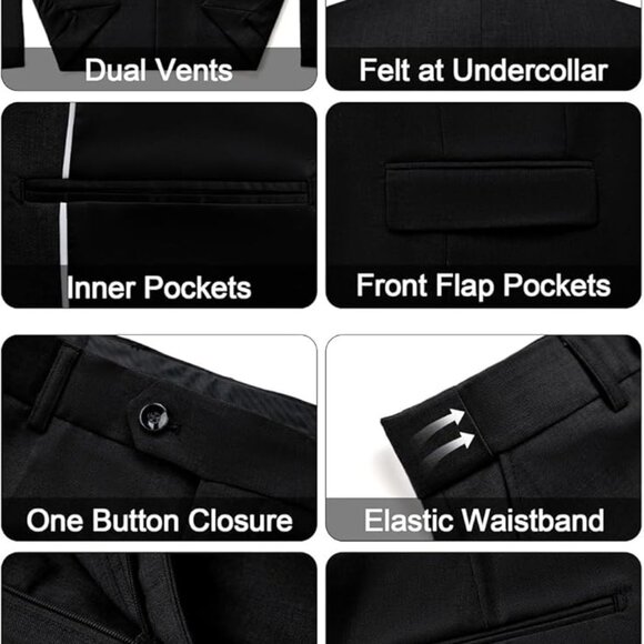 Versatile Black Slim Fit 3-Piece Suit Set for Men - Perfect for Any Occasion - Picture 3 of 6